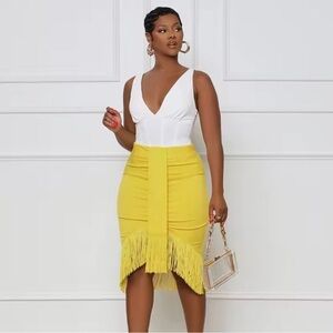 Lilly’s Kloset Yellow Pencil Skirt with Fringe
